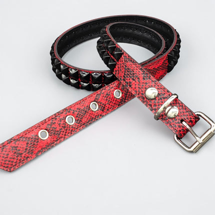 BT117SNK-RED-BS  RED SNAKE 2 ROW BLACK PYRAMID STUD BELT