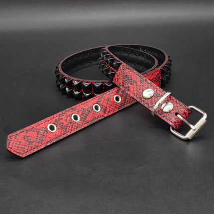 BT117SNK-RED-BS  RED SNAKE 2 ROW BLACK PYRAMID STUD BELT