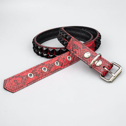 BT117SNK-RED-BS  RED SNAKE 2 ROW BLACK PYRAMID STUD BELT