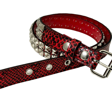 BT117SNK-RED  RED SNAKE 2 ROW PYRAMID STUD BELT