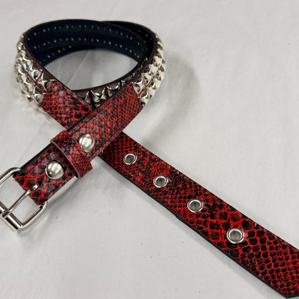 BT117SNK-RED  RED SNAKE 2 ROW PYRAMID STUD BELT
