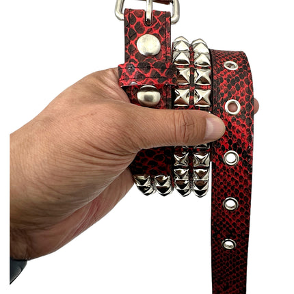 BT117SNK-RED  RED SNAKE 2 ROW PYRAMID STUD BELT