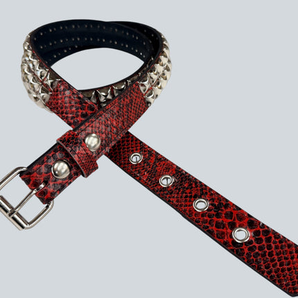 BT117SNK-RED  RED SNAKE 2 ROW PYRAMID STUD BELT
