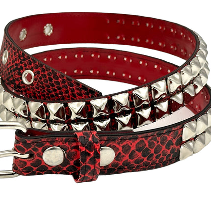 BT117SNK-RED  RED SNAKE 2 ROW PYRAMID STUD BELT