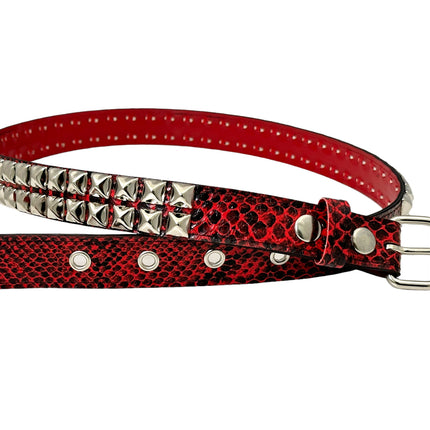 BT117SNK-RED  RED SNAKE 2 ROW PYRAMID STUD BELT