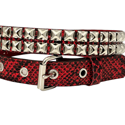 BT117SNK-RED  RED SNAKE 2 ROW PYRAMID STUD BELT