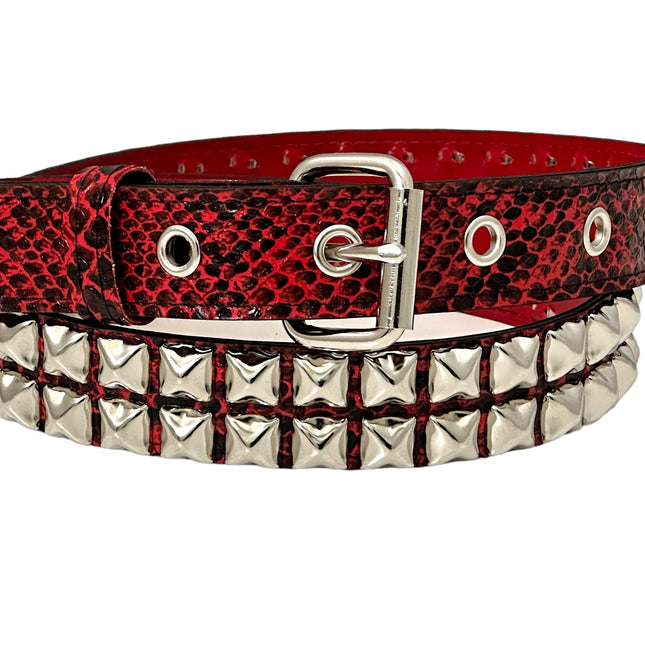 BT117SNK-RED  RED SNAKE 2 ROW PYRAMID STUD BELT