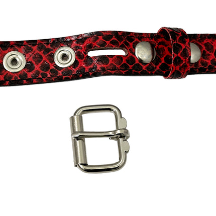 BT117SNK-RED  RED SNAKE 2 ROW PYRAMID STUD BELT