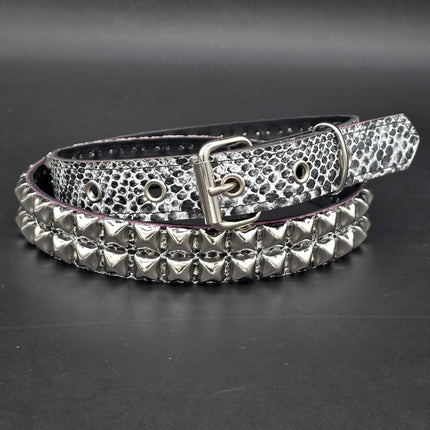 BT117SNK-WHT  WHITE SNAKE 2 ROW PYRAMID STUD BELT