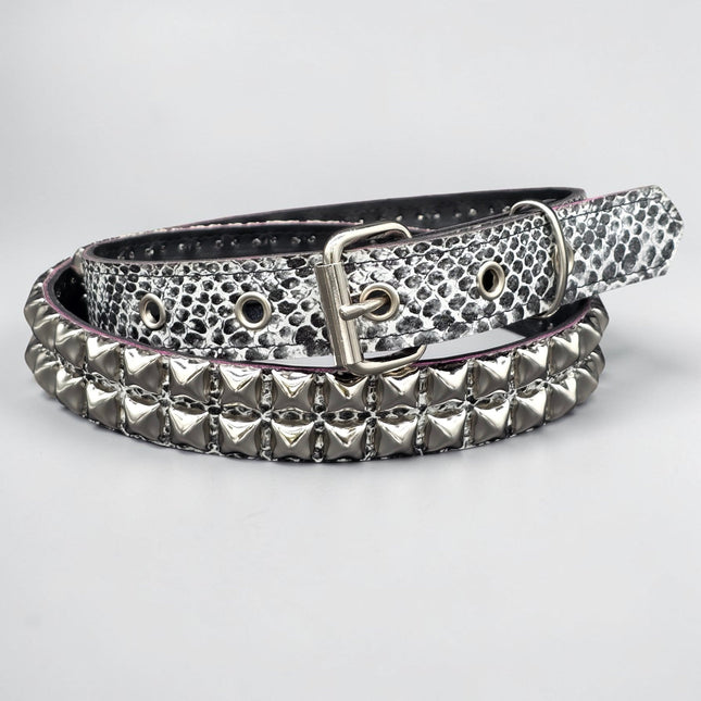 BT117SNK-WHT  WHITE SNAKE 2 ROW PYRAMID STUD BELT
