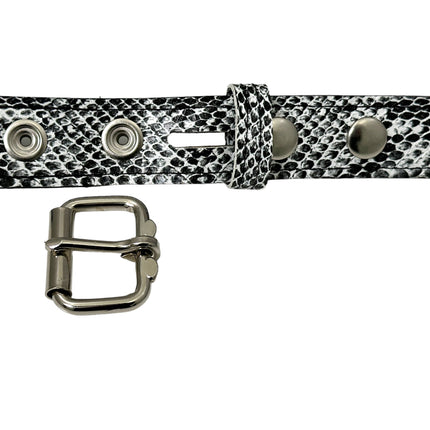 BT117SNK-WHT  WHITE SNAKE 2 ROW PYRAMID STUD BELT