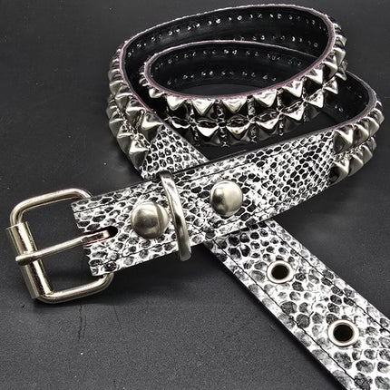 BT117SNK-WHT  WHITE SNAKE 2 ROW PYRAMID STUD BELT