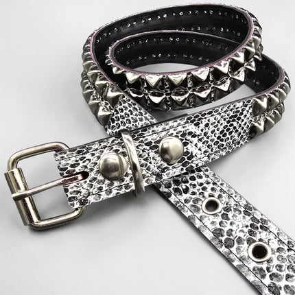 BT117SNK-WHT  WHITE SNAKE 2 ROW PYRAMID STUD BELT