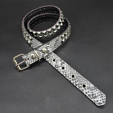 BT117SNK-WHT  WHITE SNAKE 2 ROW PYRAMID STUD BELT