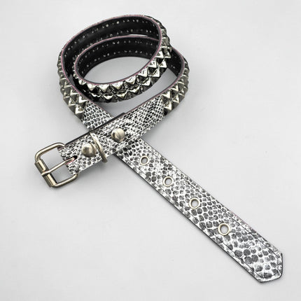 BT117SNK-WHT  WHITE SNAKE 2 ROW PYRAMID STUD BELT