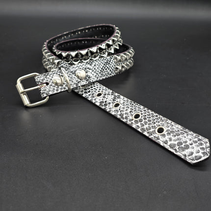 BT117SNK-WHT  WHITE SNAKE 2 ROW PYRAMID STUD BELT