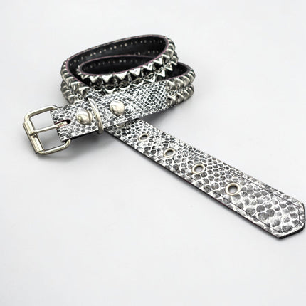 BT117SNK-WHT  WHITE SNAKE 2 ROW PYRAMID STUD BELT