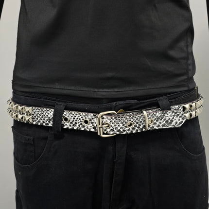 BT117SNK-WHT  WHITE SNAKE 2 ROW PYRAMID STUD BELT