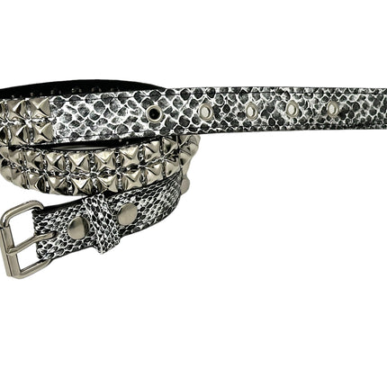 BT117SNK-WHT  WHITE SNAKE 2 ROW PYRAMID STUD BELT