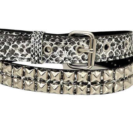 BT117SNK-WHT  WHITE SNAKE 2 ROW PYRAMID STUD BELT
