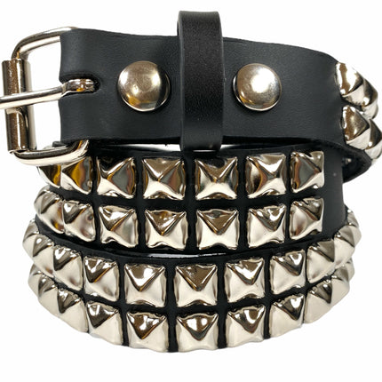 BT117US  FULL GRAIN LEATHER 2 ROW PYRAMID STUD BELT