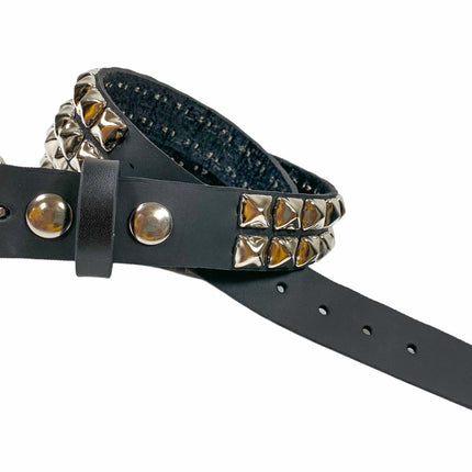 BT117US  FULL GRAIN LEATHER 2 ROW PYRAMID STUD BELT