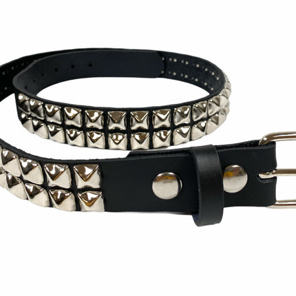 BT117US  FULL GRAIN LEATHER 2 ROW PYRAMID STUD BELT