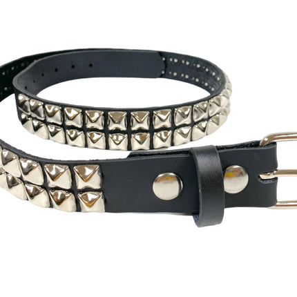 BT117US  FULL GRAIN LEATHER 2 ROW PYRAMID STUD BELT