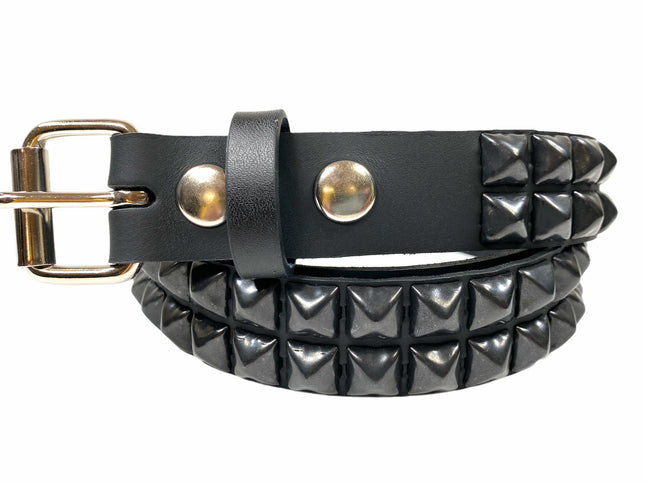 BT117US-BS  USA TANNERY 2 ROW PYRAMID STUDDED BELT