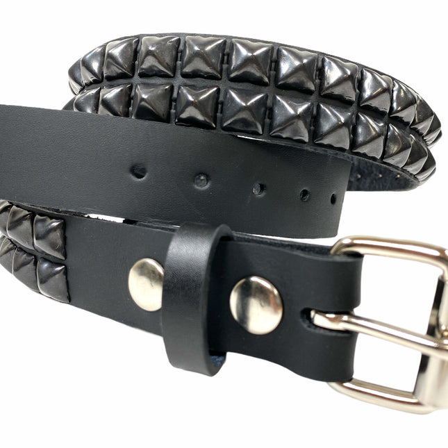 BT117US-BS  USA TANNERY 2 ROW PYRAMID STUDDED BELT