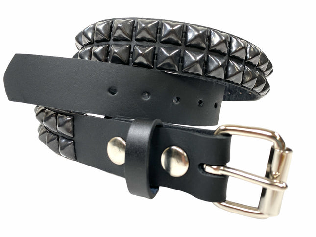 BT117US-BS  USA TANNERY 2 ROW PYRAMID STUDDED BELT