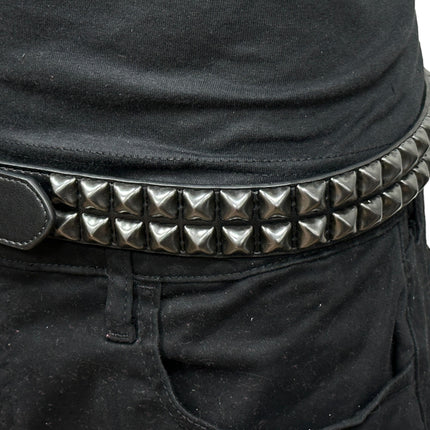 BT117VG-BS   PREMIUM VEGAN LEATHER 2 ROW BLACK STUDDED BELT USA MADE