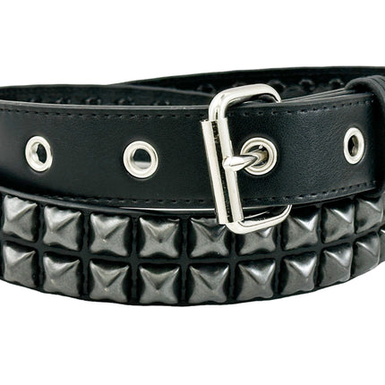 BT117VG-BS   PREMIUM VEGAN LEATHER 2 ROW BLACK STUDDED BELT USA MADE