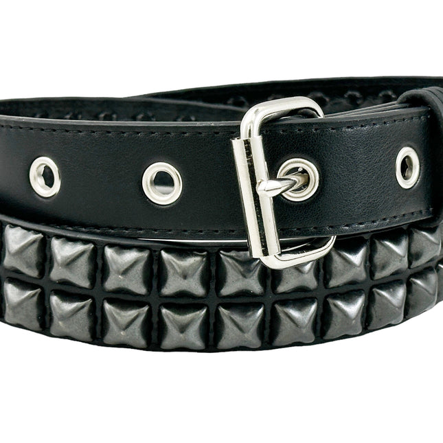BT117VG-BS   PREMIUM VEGAN LEATHER 2 ROW BLACK STUDDED BELT USA MADE
