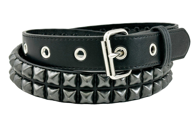 BT117VG-BS   PREMIUM VEGAN LEATHER 2 ROW BLACK STUDDED BELT USA MADE