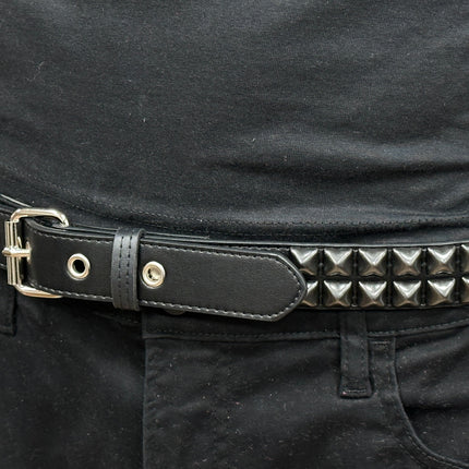BT117VG-BS   PREMIUM VEGAN LEATHER 2 ROW BLACK STUDDED BELT USA MADE