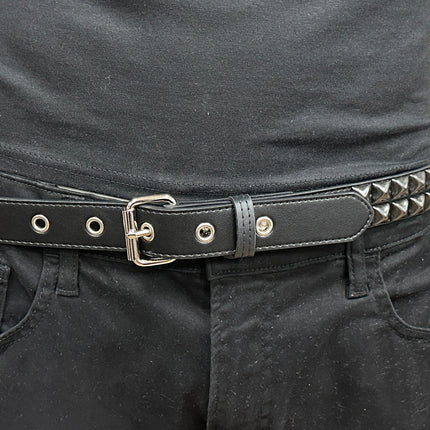 BT117VG-BS   PREMIUM VEGAN LEATHER 2 ROW BLACK STUDDED BELT USA MADE