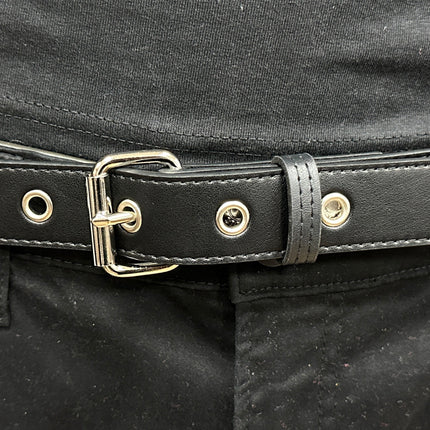 BT117VG-BS   PREMIUM VEGAN LEATHER 2 ROW BLACK STUDDED BELT USA MADE