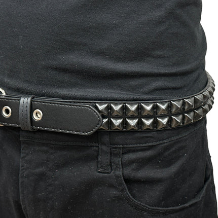 BT117VG-BS   PREMIUM VEGAN LEATHER 2 ROW BLACK STUDDED BELT USA MADE
