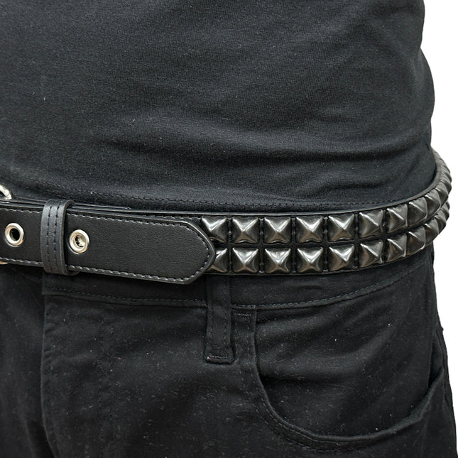 BT117VG-BS   PREMIUM VEGAN LEATHER 2 ROW BLACK STUDDED BELT USA MADE
