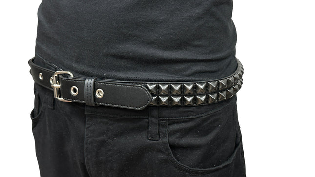 BT117VG-BS   PREMIUM VEGAN LEATHER 2 ROW BLACK STUDDED BELT USA MADE
