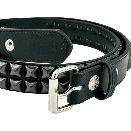 BT117VG-BS   PREMIUM VEGAN LEATHER 2 ROW BLACK STUDDED BELT USA MADE