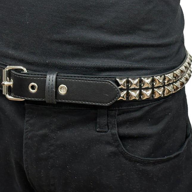 BT117VG   PREMIUM VEGAN LEATHER 2 ROW  STUDDED BELT USA MADE