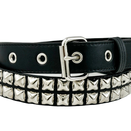 BT117VG   PREMIUM VEGAN LEATHER 2 ROW  STUDDED BELT USA MADE