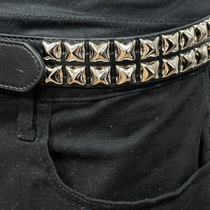 BT117VG   PREMIUM VEGAN LEATHER 2 ROW  STUDDED BELT USA MADE
