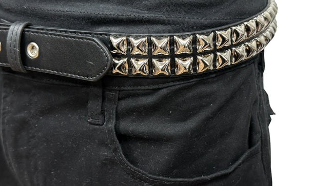 BT117VG   PREMIUM VEGAN LEATHER 2 ROW  STUDDED BELT USA MADE