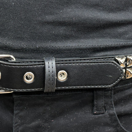 BT117VG   PREMIUM VEGAN LEATHER 2 ROW  STUDDED BELT USA MADE