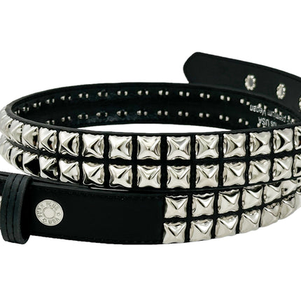 BT117VG   PREMIUM VEGAN LEATHER 2 ROW  STUDDED BELT USA MADE