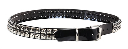 BT117VN-BLK 2 ROW PYRAMID STUD BLACK VINYL BELT