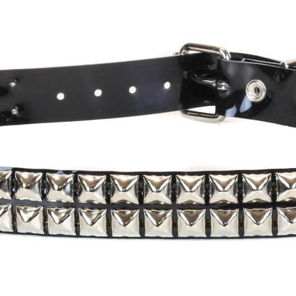 BT117VN-BLK 2 ROW PYRAMID STUD BLACK VINYL BELT
